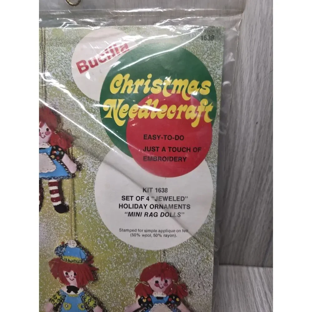 Vtg Bucilla Christmas Needlecraft Kit 1638 Jeweled Rag Doll Ornament Set 2 NIP